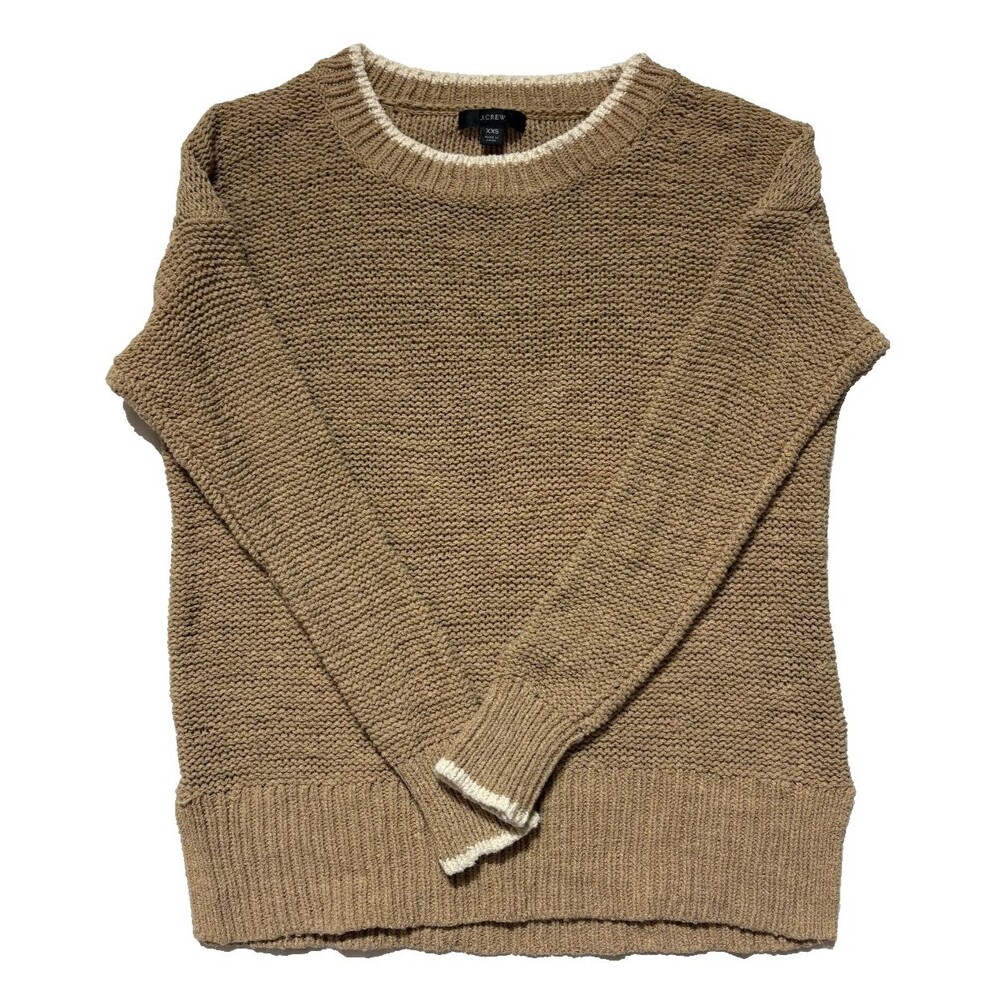 J Crew Women’s Tipped Beach Sweater Open Knit Mustard Yellow Size XXS